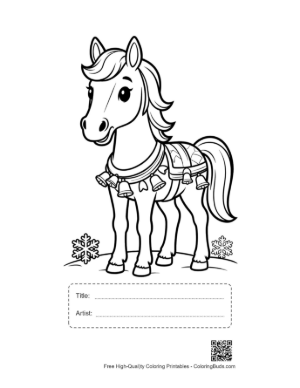 Thumbnail: Fancy Horse Adorned with Festive Ribbons and Jewelry Printable with Title and Artist Box