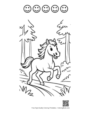 Thumbnail: Fast Horse Running Across a Beautiful Meadow Printable and 5 Happy Face Outline