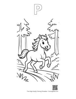 Thumbnail: Fast Horse Running Across a Beautiful Meadow Printable Outline Alphabet P