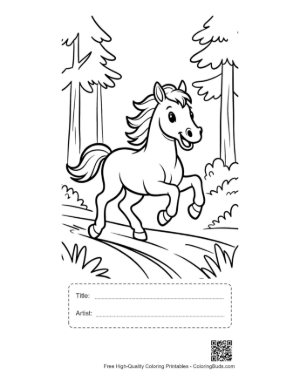 Thumbnail: Fast Horse Running Across a Beautiful Meadow Printable with Title and Artist Box