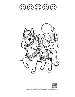 Thumbnail: Free Race Horse Coloring Page Printable and 5 Happy Face Outline