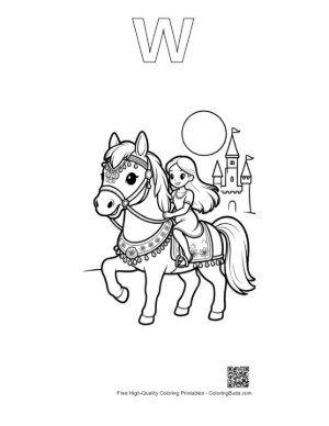 Thumbnail: Free Race Horse Coloring Page Printable Outline Alphabet W