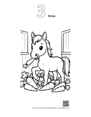 Thumbnail: Happy Horse Enjoying a Meal of Fresh Hay and Carrots Printable Outline Number 3