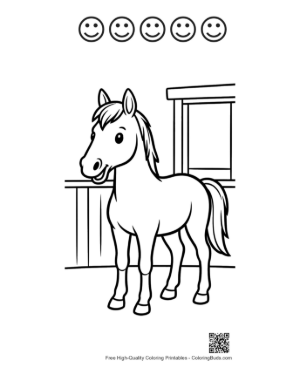 Thumbnail: Healthy Horse Waiting in the Farm Stable Doorway Printable and 5 Happy Face Outline