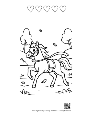 Thumbnail: Powerful Race Horse Galloping Through a Scenic Forest Trail Printable and 5 Heart Outline