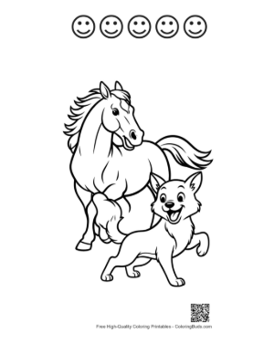 Thumbnail: Race Horse and Puppy Outline Art Printable and 5 Happy Face Outline