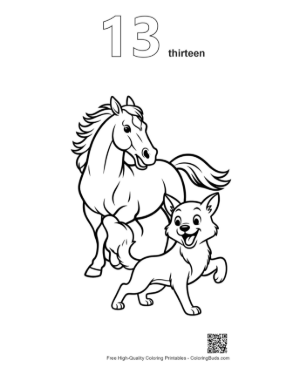 Thumbnail: Race Horse and Puppy Outline Art Printable Outline Number 13
