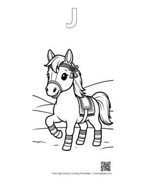 Thumbnail: Race Horse for Kids Printable Outline Alphabet J