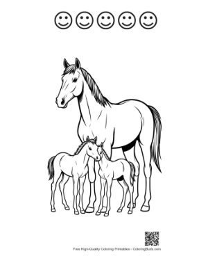 Thumbnail: Race Horse Mare and Twin Foals Printable and 5 Happy Face Outline
