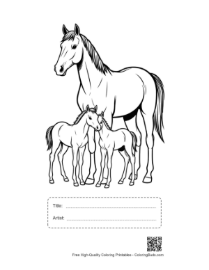 Thumbnail: Race Horse Mare and Twin Foals Printable with Title and Artist Box