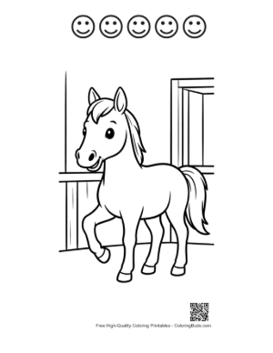 Thumbnail: Race Horse Standing Proudly in a Wooden Stable Stall Printable and 5 Happy Face Outline