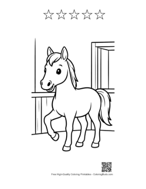 Thumbnail: Race Horse Standing Proudly in a Wooden Stable Stall Printable and 5 Star Outline