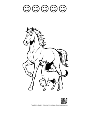 Thumbnail: Racehorse and Foal Striding Boldly Printable and 5 Happy Face Outline