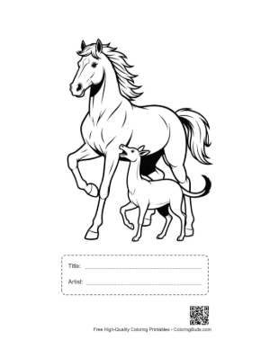 Thumbnail: Racehorse and Foal Striding Boldly Printable with Title and Artist Box