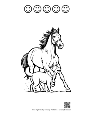 Thumbnail: Racehorse Galloping with Playful Husky Pup Printable and 5 Happy Face Outline