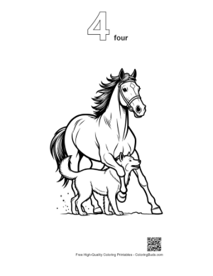 Thumbnail: Racehorse Galloping with Playful Husky Pup Printable Outline Number 4