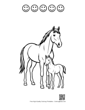 Thumbnail: Racehorse Mare and Foal Outline Printable and 5 Happy Face Outline