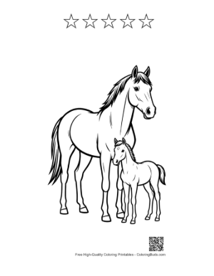 Thumbnail: Racehorse Mare and Foal Outline Printable and 5 Star Outline