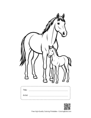 Thumbnail: Racehorse Mare and Foal Outline Printable with Title and Artist Box