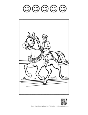 Thumbnail: Skilled Jockey Galloping on a Fast Race Horse Printable and 5 Happy Face Outline