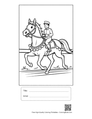Thumbnail: Skilled Jockey Galloping on a Fast Race Horse Printable with Title and Artist Box