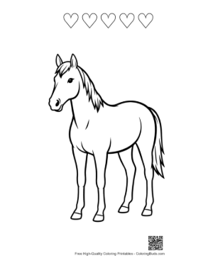 Thumbnail: Sleek Racehorse Standing Proudly Printable and 5 Heart Outline