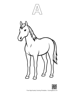 Thumbnail: Sleek Racehorse Standing Proudly Printable Outline Alphabet A