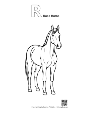 Thumbnail: Standing Race Horse Outline Printable Outline Alphabet R Race Horse
