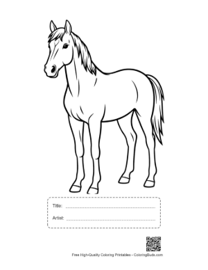 Thumbnail: Standing Racehorse Outline Printable with Title and Artist Box