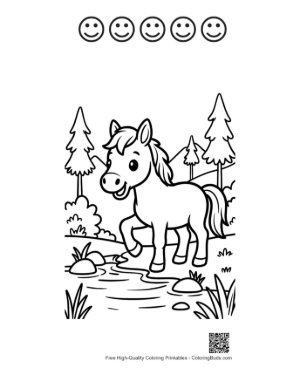 Thumbnail: Adorable Baby Horse Dressed in a Cozy Knitted Scarf Printable and 5 Happy Face Outline