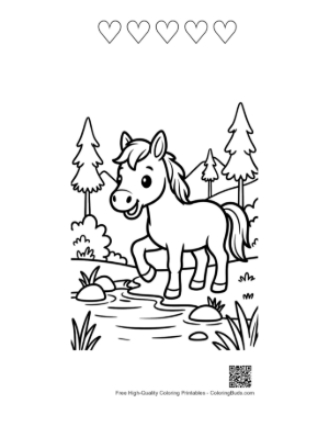 Thumbnail: Adorable Baby Horse Dressed in a Cozy Knitted Scarf Printable and 5 Heart Outline
