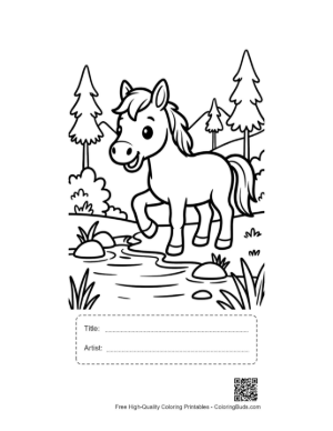 Thumbnail: Adorable Baby Horse Dressed in a Cozy Knitted Scarf Printable with Title and Artist Box