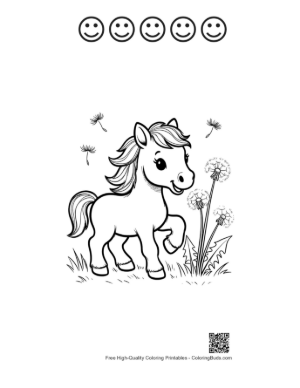 Thumbnail: Cute Wild Horse Coloring Page Printable and 5 Happy Face Outline