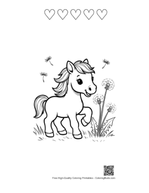 Thumbnail: Cute Wild Horse Coloring Page Printable and 5 Heart Outline