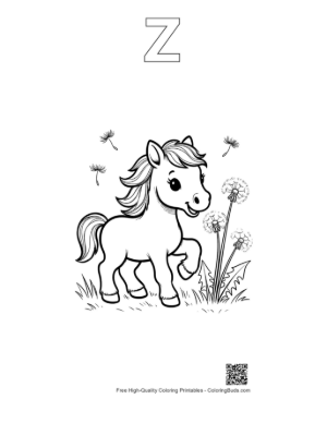 Thumbnail: Cute Wild Horse Coloring Page Printable Outline Alphabet Z