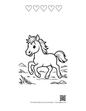 Thumbnail: Cute Wild Horse to Color Printable and 5 Heart Outline