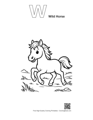 Thumbnail: Cute Wild Horse to Color Printable Outline Alphabet with Wild Horse