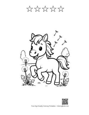 Thumbnail: Cute Wild Horse Coloring Sheet Printable and 5 Star Outline