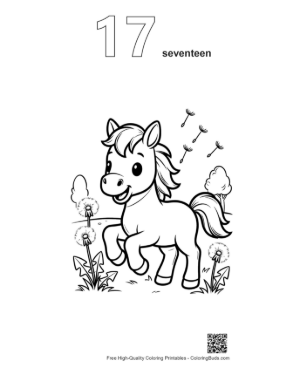 Thumbnail: Cute Wild Horse Coloring Sheet Printable Outline Number 17