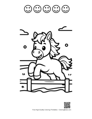 Thumbnail: Cute Wild Horse Foal Wearing a Backpack for School Printable and 5 Happy Face Outline