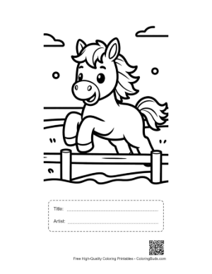 Thumbnail: Cute Wild Horse Foal Wearing a Backpack for School Printable with Title and Artist Box