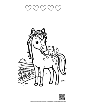 Thumbnail: Cute Wild Horse Printable and 5 Heart Outline