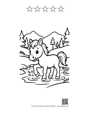Thumbnail: Cute Wild Horse Printable and 5 Star Outline