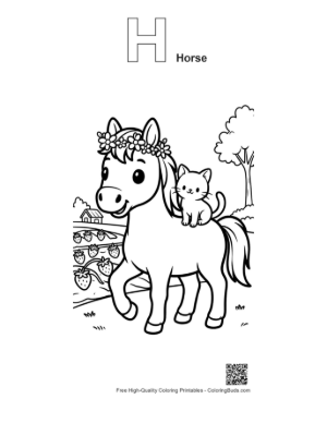 Thumbnail: Cute Wild Horse Printable Outline Alphabet H Horse