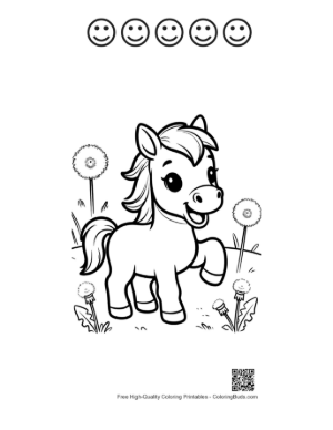 Thumbnail: Easy Cute Wild Horse Coloring Sheet Printable and 5 Happy Face Outline