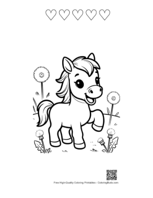 Thumbnail: Easy Cute Wild Horse Coloring Sheet Printable and 5 Heart Outline