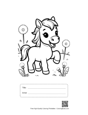 Thumbnail: Easy Cute Wild Horse Coloring Sheet Printable with Title and Artist Box