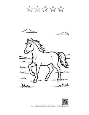 Thumbnail: Graceful Wild Horse Grazing Peacefully in the Countryside Printable and 5 Star Outline