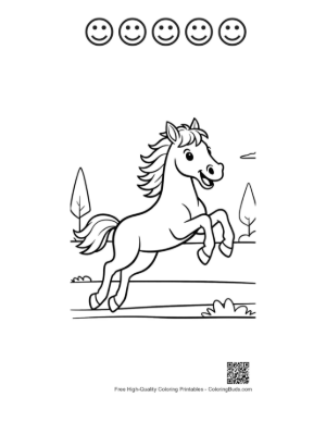 Thumbnail: Happy Wild Horse Foal Explorer with a Backpack Outdoors Printable and 5 Happy Face Outline