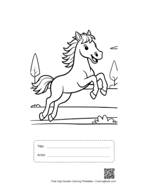 Thumbnail: Happy Wild Horse Foal Explorer with a Backpack Outdoors Printable with Title and Artist Box